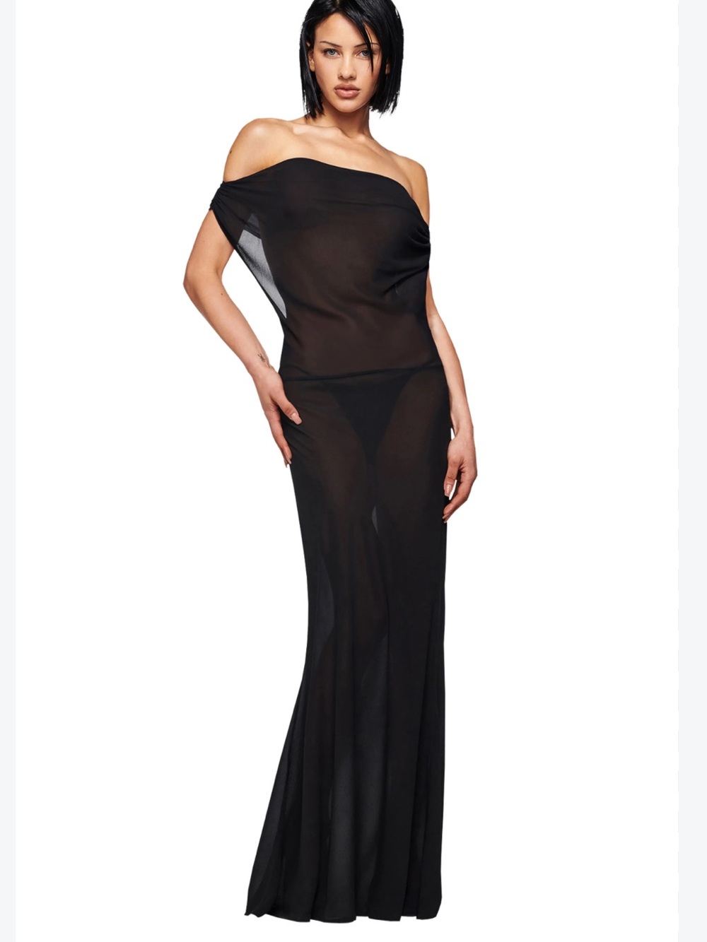 I.AM.GIA Kahlo Off-Shoulder Black Sheer Swim Coverup Gown